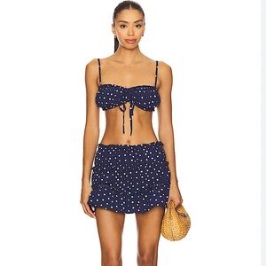 More to Come Revolve Mandy Mini skirt SET in navy polka dot